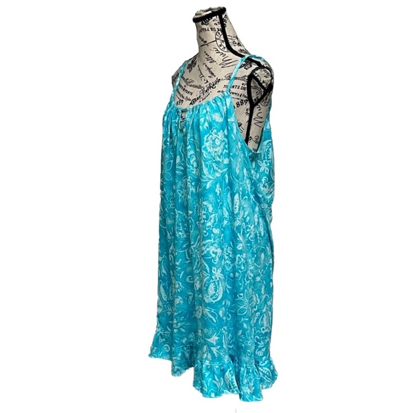 Lauren Ralph Lauren Blue Floral Tiered Mini Dress Women’s M Boho Beach - Picture 3 of 11